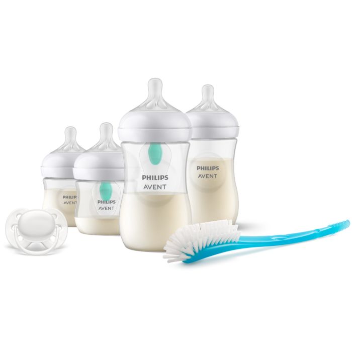 Philips Avent  Baby Bottle Starter Set AirFree Vent - 4 bottle (1 x 125ml, 1 x 125ml AFV, 1 x 260ml, 1 x 260ml AFV, Bottle Brush, 1 x Ultra-Soft Soother)  Clear