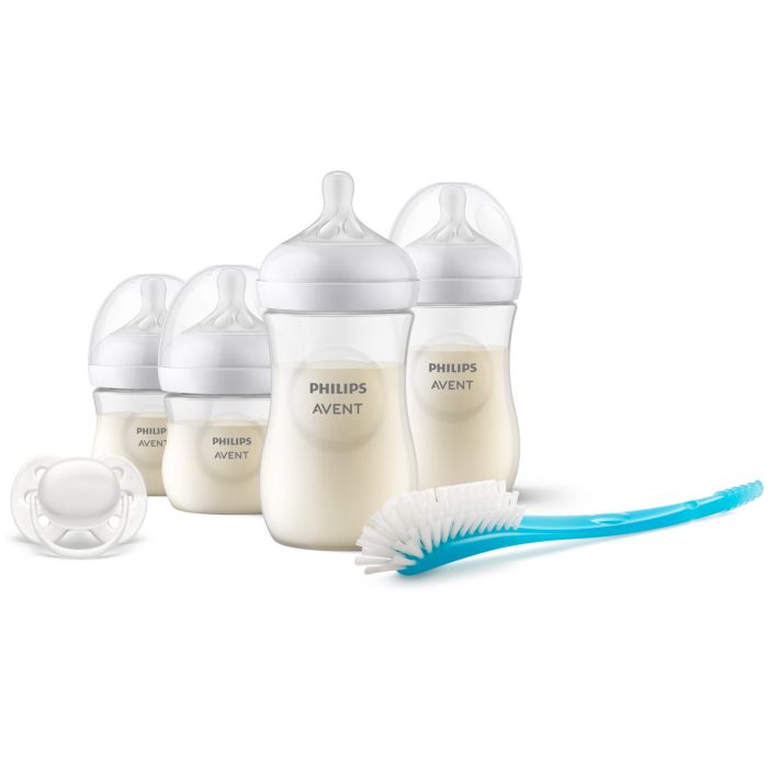 Philips Avent Baby Bottle Starter Set (2 x 125ml, 2 x 260ml, Bottle Cleaning Brush Blue, 1 x Ultra-soft Soother Arctic White 0-6m)   Clear
