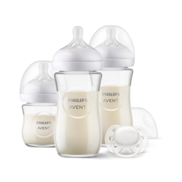 Philips Avent Baby Bottle Starter Set Glass - 3 bottle (1 x 120ml, 2 x 240ml, Bottle Brush, 1 x Ultra-Soft Soother)