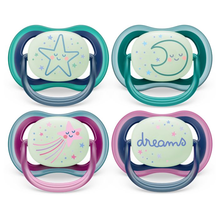 Philips Avent Ultra Air Soother Nighttime Glow, 6-18 months, 2-pack,  Mixed