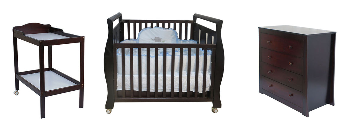 Babyworth Sleigh Cot with Mattress, Chest and Change Table with Pad Package - Babyworth