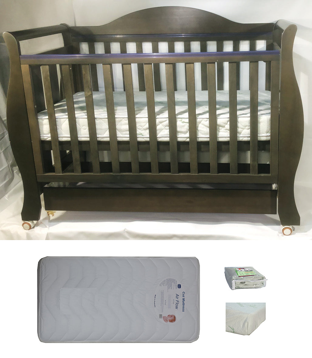 Babyworth Royal Sleigh Cot  with Drawer and Mattress - Babyworth
