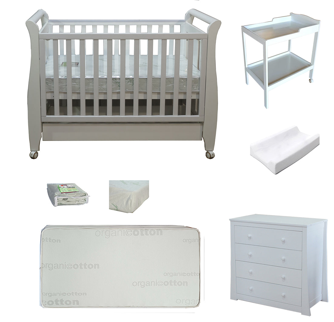 Babyworth Urban Sleigh Cot With Drawer+Chest +Change Table+Optioned With Mattress - Babyworth