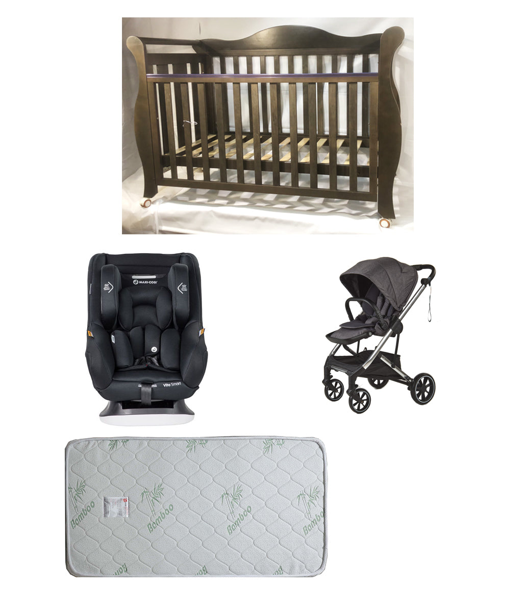 Babyworth Imperial Sleigh Cot With Drawer + Maxi Cosi Vita Car Seat + Luxi Pram Package
