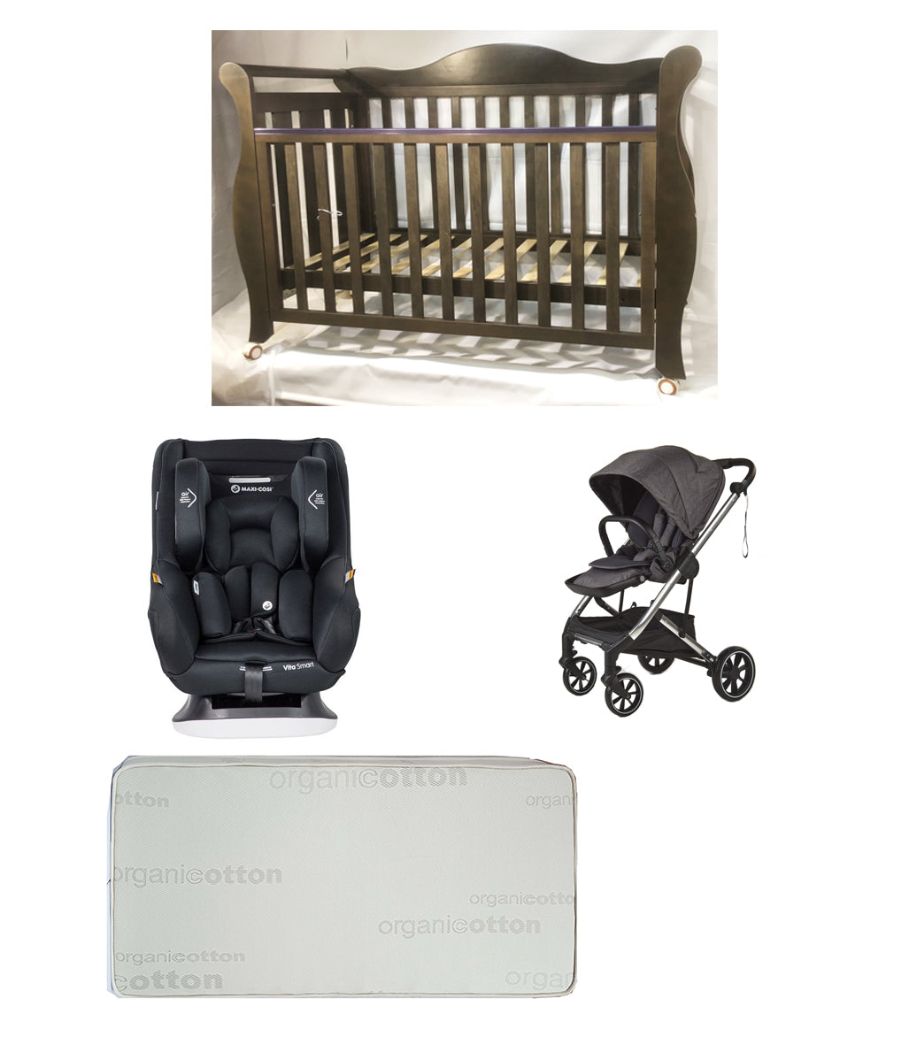 Babyworth Imperial Sleigh Cot With Drawer + Maxi Cosi Vita Car Seat + Luxi Pram Package