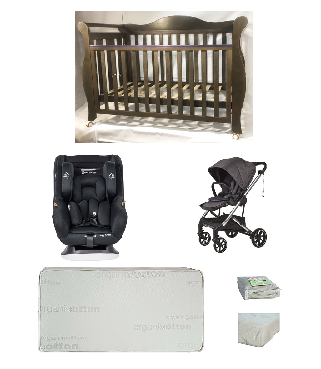 Babyworth Imperial Sleigh Cot With Drawer + Maxi Cosi Vita Car Seat + Luxi Pram Package