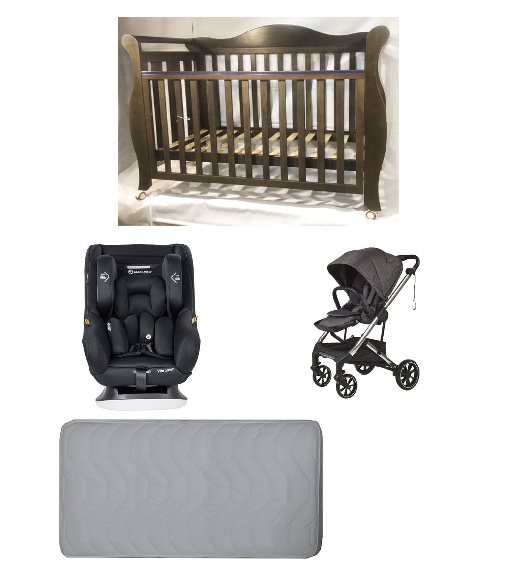 Babyworth Imperial Sleigh Cot With Drawer + Maxi Cosi Vita Car Seat + Luxi Pram Package