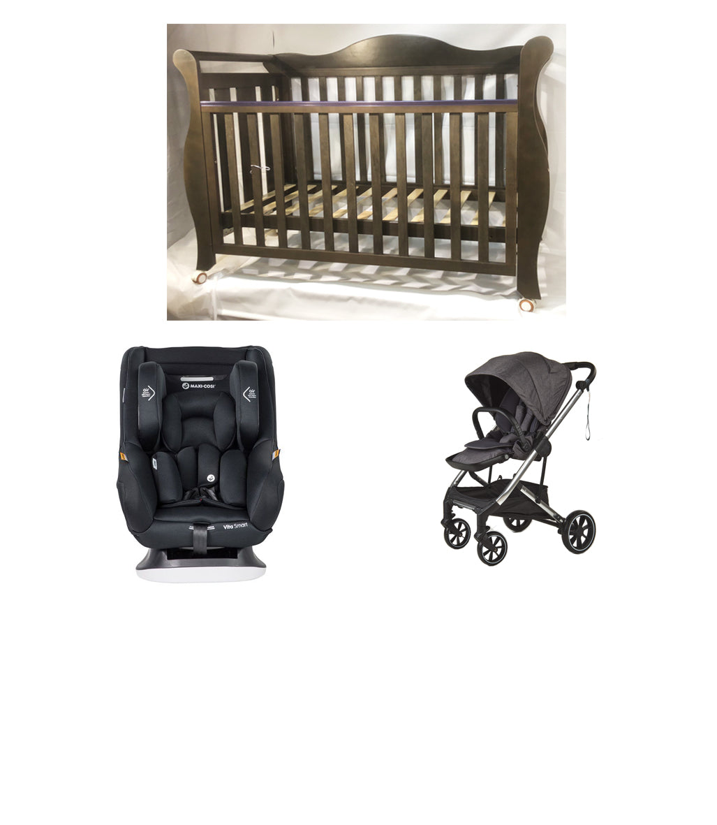 Babyworth Imperial Sleigh Cot With Drawer + Maxi Cosi Vita Car Seat + Luxi Pram Package