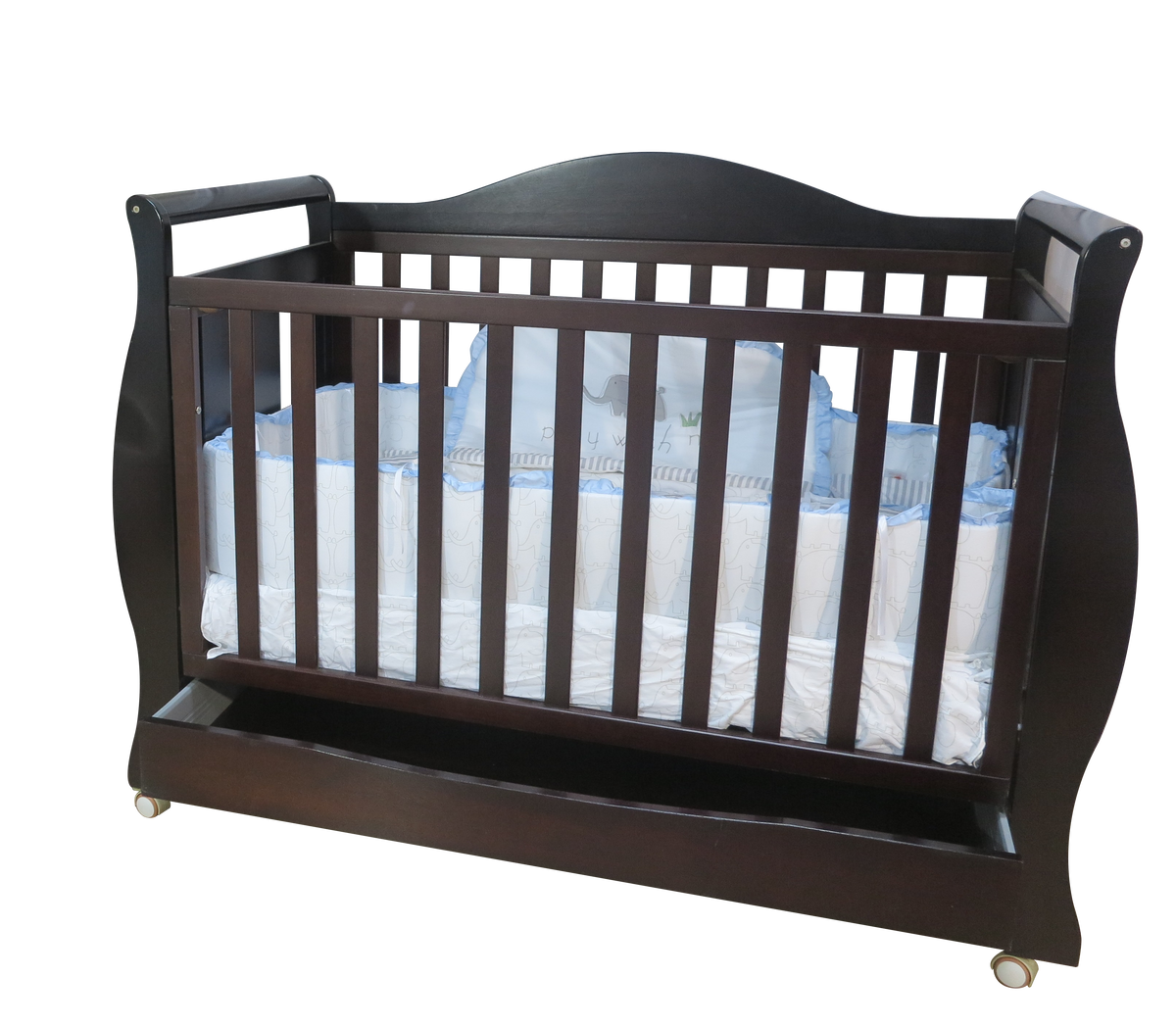 Babyworth Royal Sleigh Cot with Drawer & Change Table & Chest & Robe & Net With Stand &Mother's Choice Car Seat & Luxi Pram Option With Mattress - Babyworth