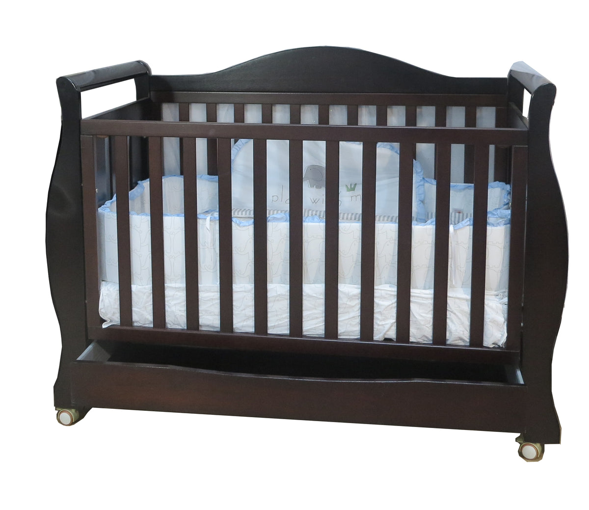 Babyworth Royal Sleigh Cot with Drawer & Change Table & Chest & Robe & Net With Stand &Mother's Choice Car Seat & Luxi Pram Option With Mattress - Babyworth