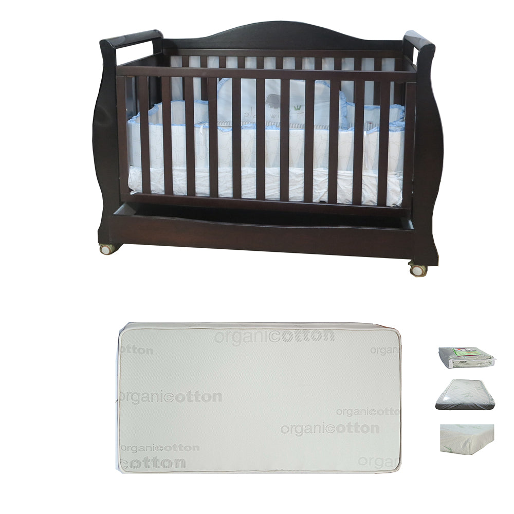 Babyworth Royal Sleigh Cot  with Drawer and Mattress - Babyworth