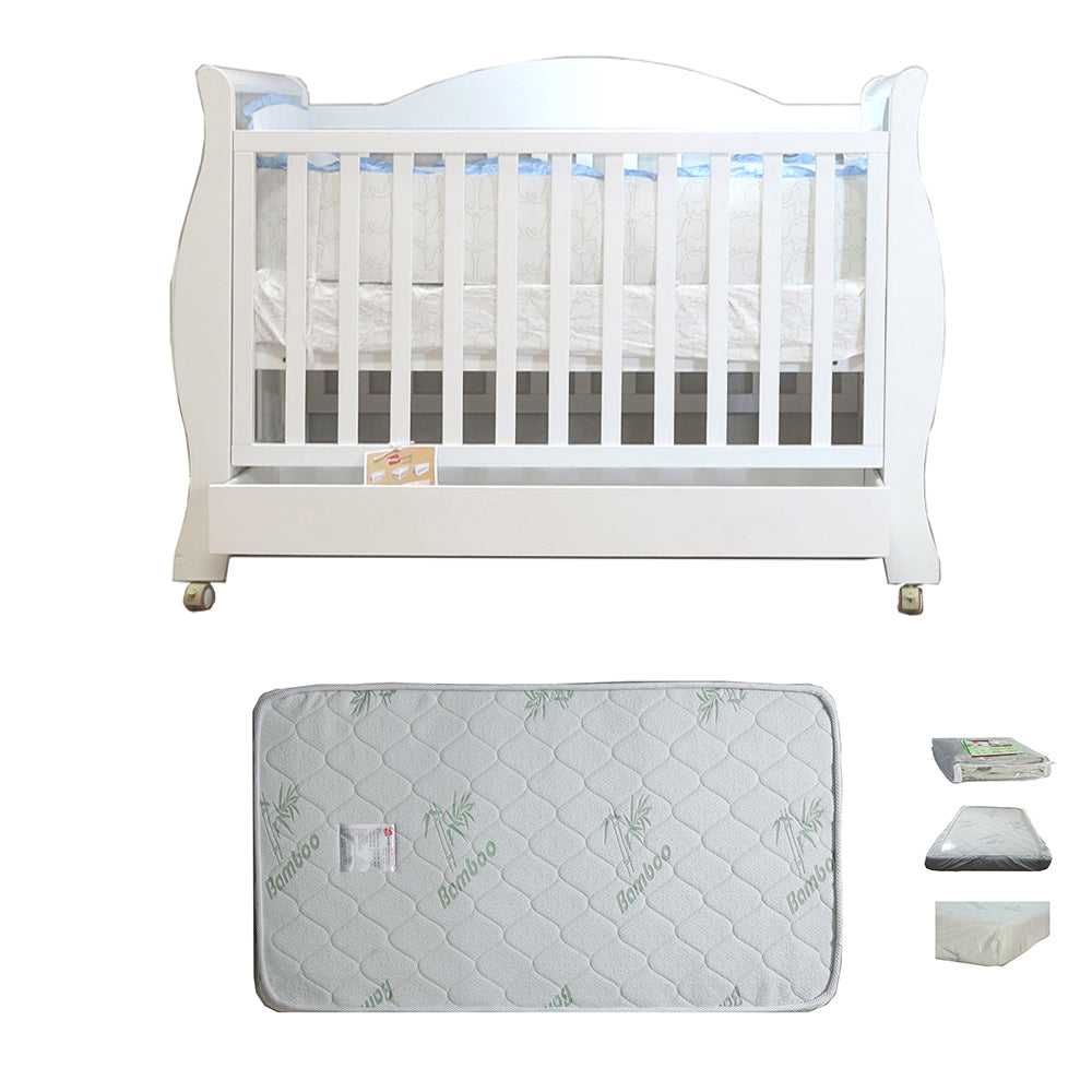 Babyworth Royal Sleigh Cot  with Drawer and Mattress - Babyworth