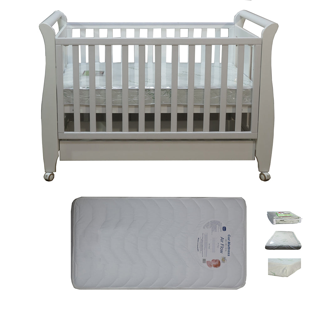 Babyworth Urban Sleigh Cot with Drawer & Mattress - Babyworth