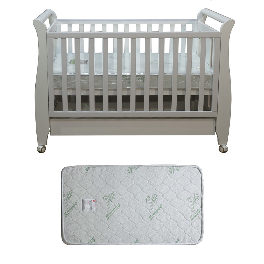 Babyworth Urban Sleigh Cot with Drawer & Mattress - Babyworth
