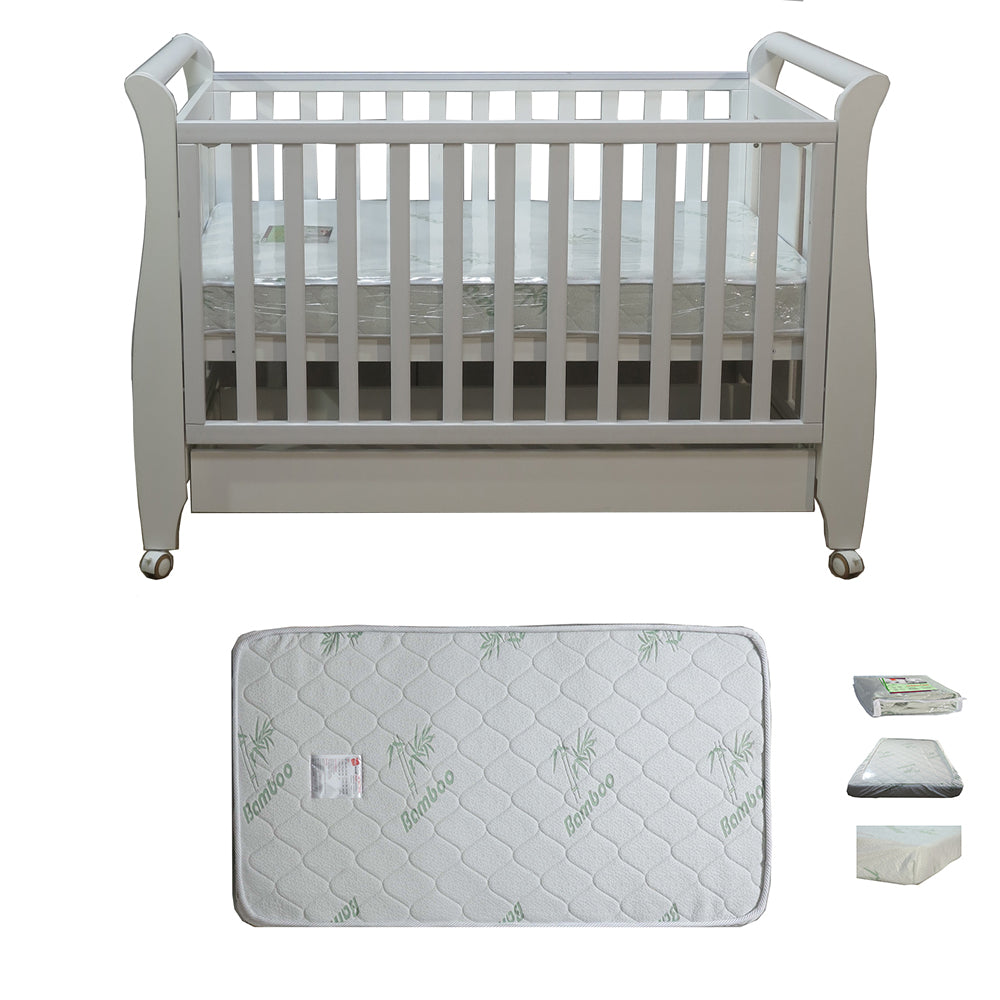 Babyworth Urban Sleigh Cot with Drawer & Mattress - Babyworth