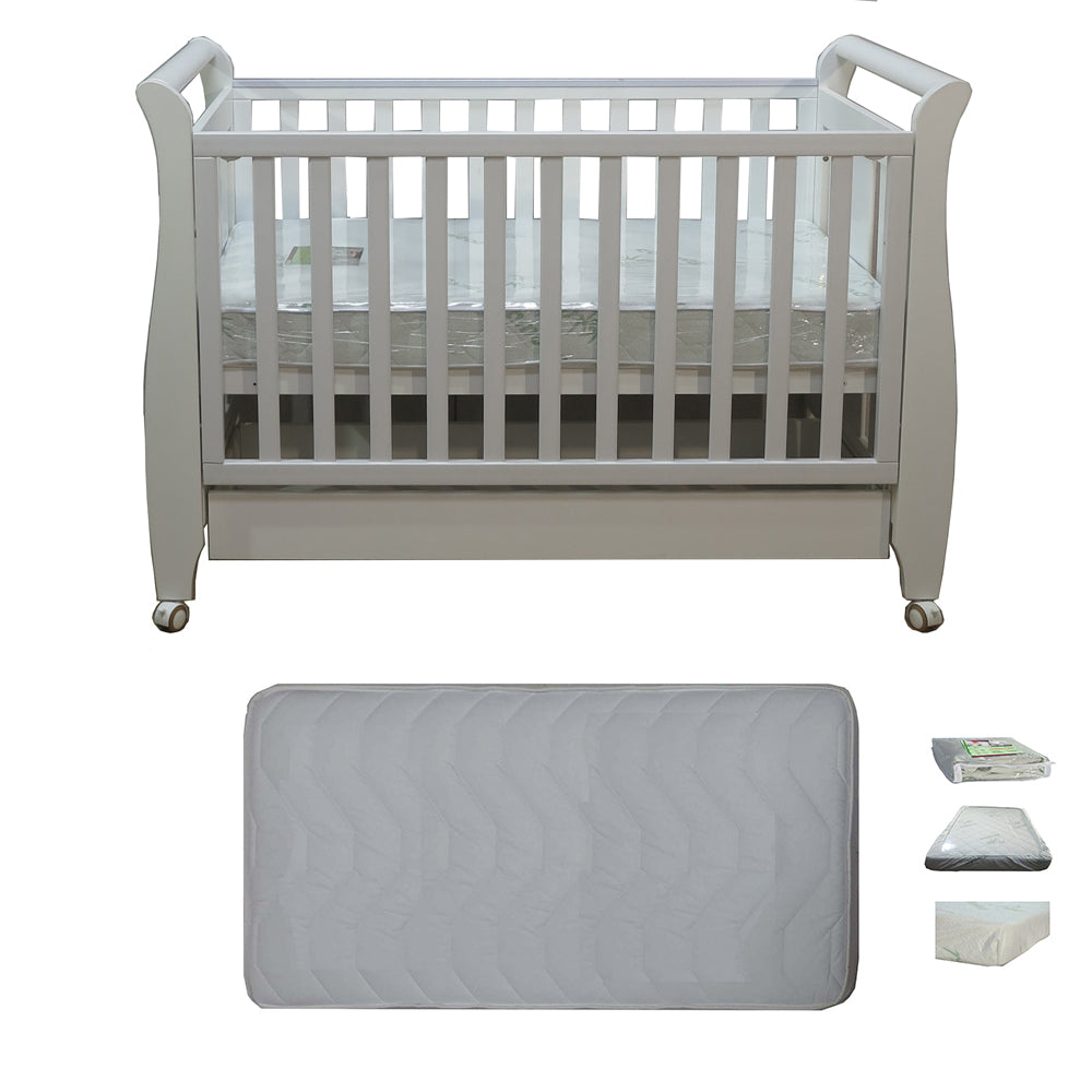 Babyworth Urban Sleigh Cot with Drawer & Mattress - Babyworth