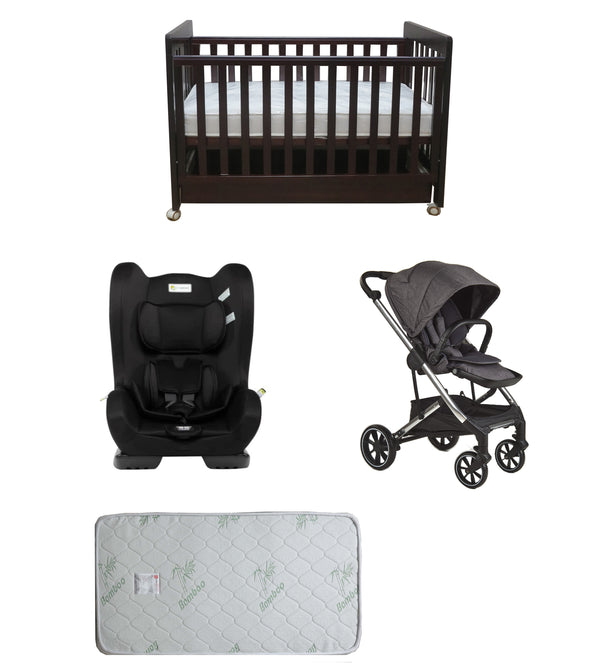 Babyworth Pioneer Cot  With Drawer, Mattress, Infasecure Serene Car Seat and Luxi Pram Package - Babyworth