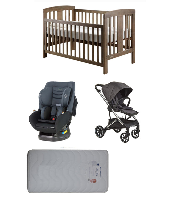 Grotime Pearl Cot  Baby Bed with Mattress, Mother's Choice Adore Car Seat, Babyworth Luxi Pram Package - Babyworth