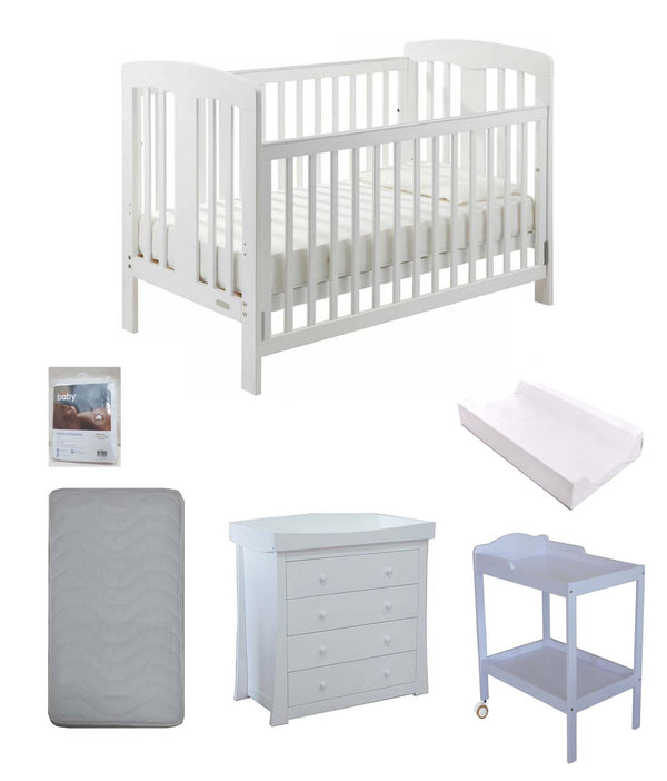 Grotime   Pearl 4-in-1 cot  Baby Bed with Mattress and Change Table & Chest White Package - Babyworth