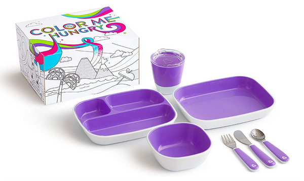 Munchkin Color Me Hungry Splash 7pc Toddler Dining Set – Plate, Bowl, Cup, and Utensils Gift Box - Babyworth