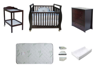 Babyworth Sleigh Cot with Mattress, Chest and Change Table with Pad Package - Babyworth