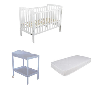 Childcare  Bristol Cot With Mattress and Change Table White with Pad Package - Babyworth